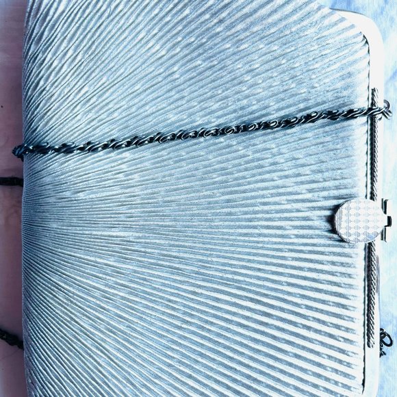 Vintage Silver Metallic Evening Clutch – Handmade - Picture 2 of 10